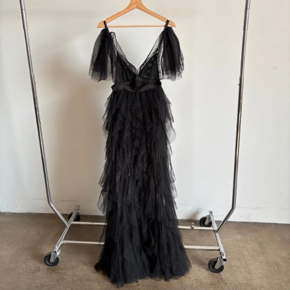 For Love & Lemons Maxime Tulle Black Sleeveless V-Neck Maxi Gown Size Small NWOT - Picture 4 of 6
